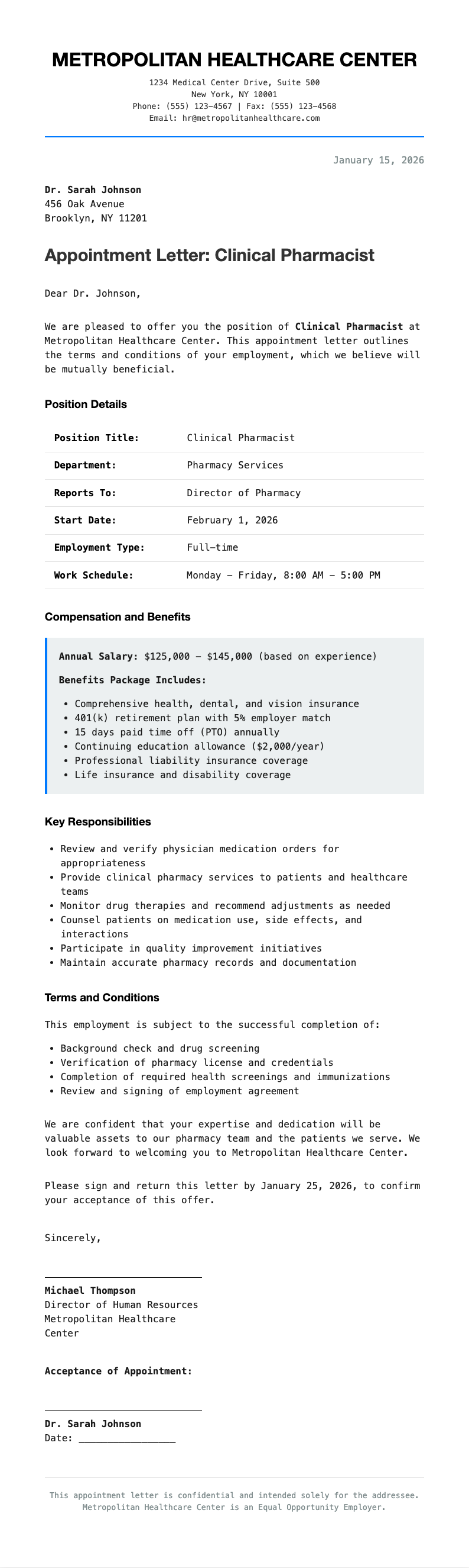 Tech minimalist pharmacist appointment letter